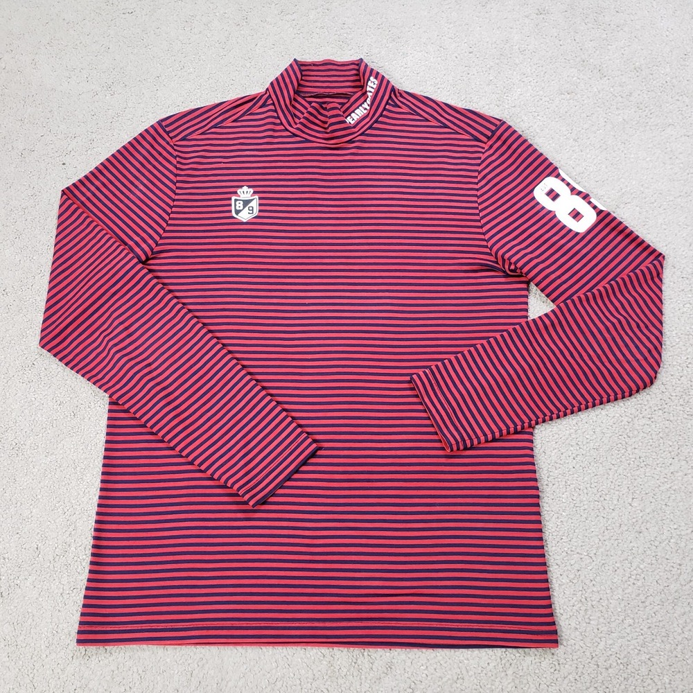 Pearly Gates Shirt Men 6 2XL Red Navy Stripe Mock Rugby‎ Anime Stretch Cutsew